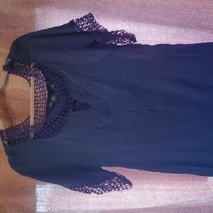 Mlle Gabrielle Navy Eyelit crinkle slip dress Lrg-1xl